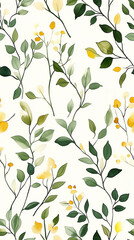 Yellow flower and leaves watercolour seamless pattern on an ecru background. Floral pattern for fabric, wrapping, textile, wallpaper, background.	