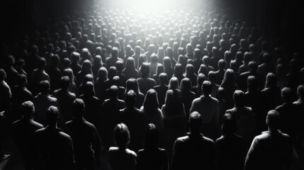 Obraz premium Audience sitting in a dark theater illuminated by soft light