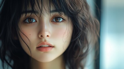 Fototapeta premium Portrait of a young woman with a gentle expression and soft light