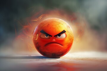 3d illustration of an angry red emoji face burning with rage, concept image for anger management
