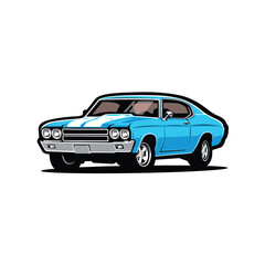 American Muscle Car Vector Art Illustration. Classic Retro Sport Car Vector Isolated