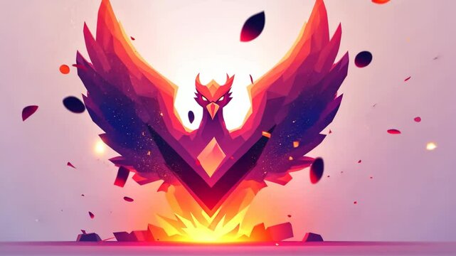 Colorful phoenix rising from the ashes in a vibrant digital artwork during a fantastical spectacle