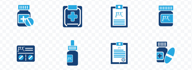 Prescription icon collection. Medical form icon vector set illustration. Health check concept.