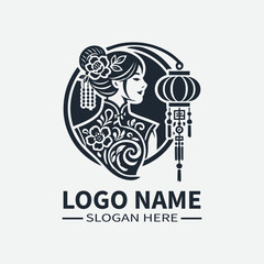 Traditional Chinese Dress Logo, Chinese Woman Logo, Lunar New Year Logo, Asian Fashion Logo
