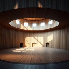 Obraz premium Empty circular hall with scandinavian design wood concrete design wood design concrete architecture wall floor modern