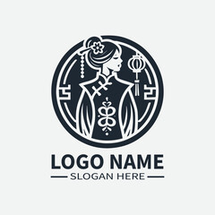 Traditional Chinese Dress Logo, Chinese Woman Logo, Lunar New Year Logo, Asian Fashion Logo