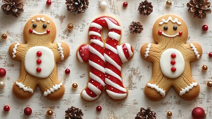 Festive Gingerbread Men Cookies And Candy Cane