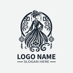 Traditional Chinese Dress Logo, Chinese Woman Logo, Lunar New Year Logo, Asian Fashion Logo