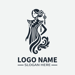 Traditional Chinese Dress Logo, Chinese Woman Logo, Lunar New Year Logo, Asian Fashion Logo