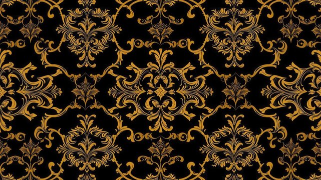 Fototapeta Elegant and intricate seamless damask wallpaper design in rich gold and black tones, luxurious, vintage, design