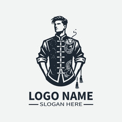 Chinese New Year Man Logo Design, Traditional Chinese Clothing Logo, Chinese Man Logo, Lunar New Year Logo, Asian Fashion Logo