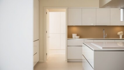 Fototapeta premium Modern Minimalist White Kitchen Interior Design
