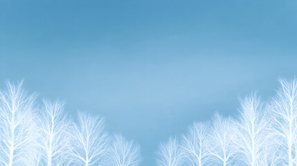 Obraz premium An abstract design of a snowy forest with soft white trees and a bright blue sky. Snowy forest minimalist.