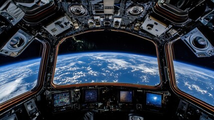 Expansive view from the International Space Station showcasing Earthâ€™s curvature and atmospheric details against the backdrop of space