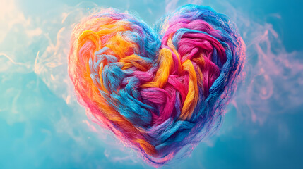 Vibrant threads weave into an abstract heart.