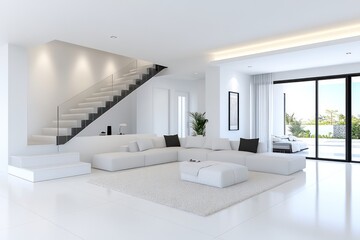 Fototapeta premium Sleek and Stylish Modern Apartment Interior Panorama - 3D Render
