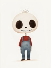A whimsical, cartoon-style skeleton character embodies a playful spirit.