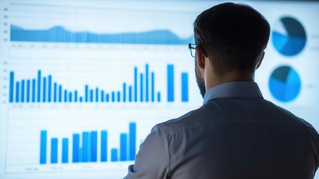 A financial analyst presenting a rising interest rate forecast on a screen with charts and graphs