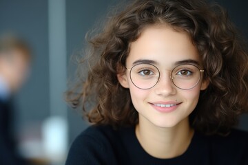 Obraz premium Smiling Female Psychologist Consults Patient with Glasses