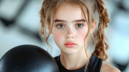 Fit and Fabulous: Young Woman Holding Fitness Ball at the Gym