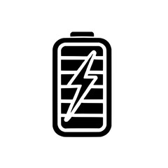 Full Battery: A simple yet powerful symbol of energy and strength, this black and white icon depicts a fully charged battery with a lightning bolt, representing maximum power and potential. 