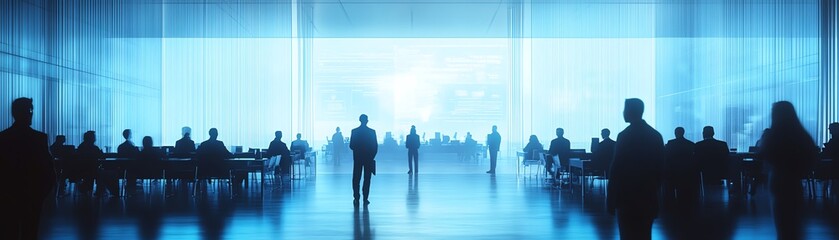 Obraz premium A futuristic technology meeting in a sleek glass conference room