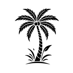 Tropical Paradise: A simple silhouette of a palm tree with coconuts, evoking a sense of tranquility, relaxation, and escape. Perfect for travel, vacation, and summer-themed projects. 