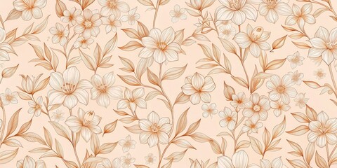 Obraz premium Subtle peach floral wallpaper, minimalist and elegant double exposure.