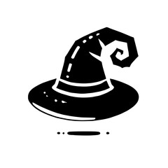 Witch Hat Icon: A simple, black and white illustration of a witch's hat, perfect for Halloween, fantasy, or spooky designs.  