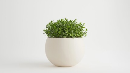 A simple, modern white pot containing lush green foliage, enhancing indoor decor.