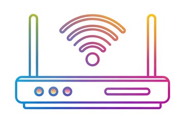 Sleek silhouette router logo: colorful linear hotspot design, illustrating strong internet network.