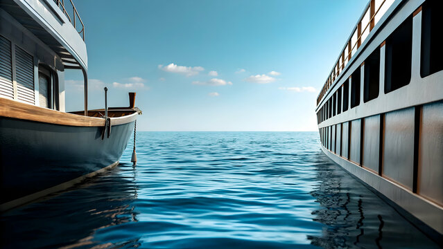 seascape and ocean and blue concept as Wide angle shot of deep blue ocean with horizon symbolizing endless possibilities in business plenty of copy space for messages. in  Photo Stock  Concept  and em