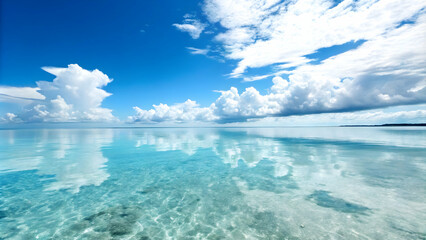 Crystal Clear Seascape Reflection Sky Mirror Effect Clarity Purity Ample Copy Space Left Side