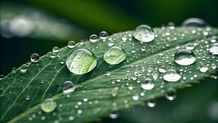 Close-Up HD Dew on Leaf - Artistic Digital Wallpaper - Subtle Nature Photography with Empty Space for Creativity