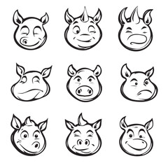 set of animals head vector style