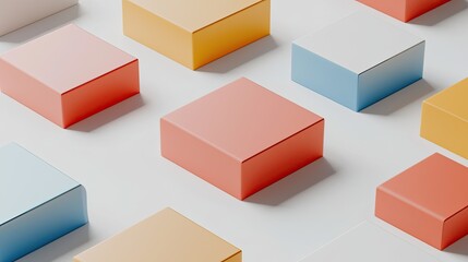 Fototapeta premium A collection of colorful, minimalist boxes arranged on a white surface.