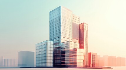 Fototapeta premium corporate building flat design side view financial district 3D render Split-complementary color scheme