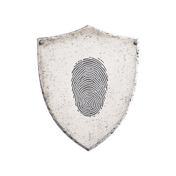 recommend clip art: Shield with fingerprint design, isolated on transparent background.