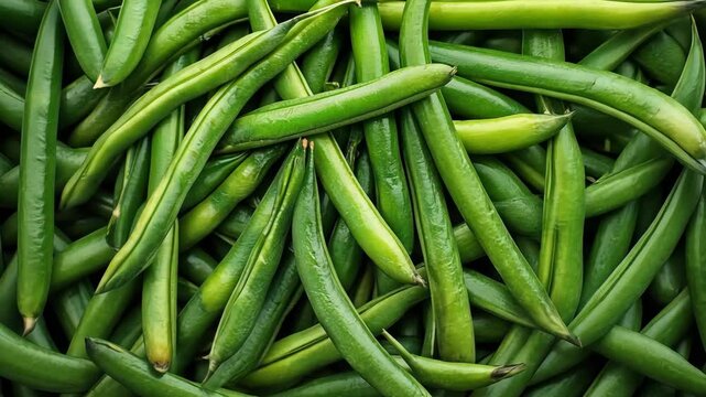 Fresh green beans harvested from local farm ready for cooking and meal prep