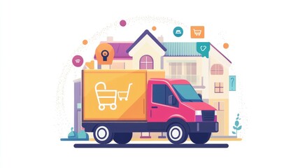 Fototapeta premium delivery services flat design side view e-commerce cartoon drawing vivid