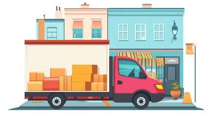 Fototapeta premium delivery services flat design side view e-commerce cartoon drawing vivid