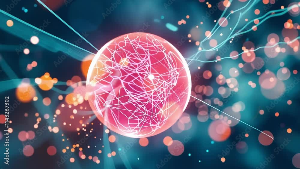 Poster big data flowing within a glass sphere forms a complex network of connections, surrounded by dynamic