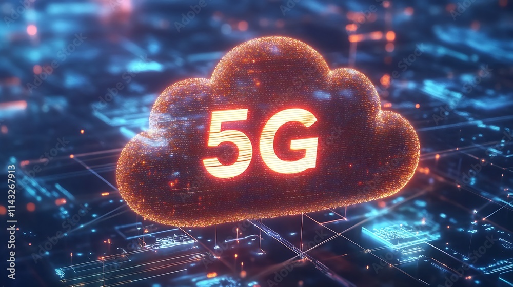 Poster 5G Cloud Technology Digital Illustration Featuring Futuristic Networking and High-Speed Connectivity : Generative AI