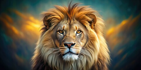 Fototapeta premium Tilt-shift photography captures a majestic lion, miniaturizing its regal presence into a charming studio scene.