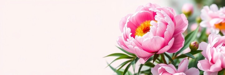 Obraz premium Soft pink peony flowers in full bloom creating a beautiful and delicate background, spring, peony, background