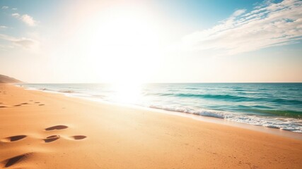 Soft golden sand shining in the bright summer sun, perfect for a relaxing beach day, natural, sun, serene
