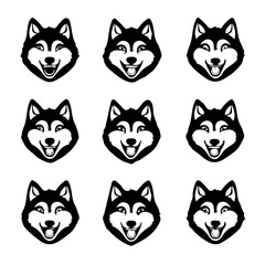 set of animals head vector style