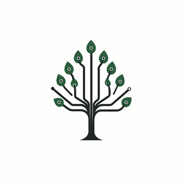 Minimalist vector logo design of a circuit tree growing from a seed