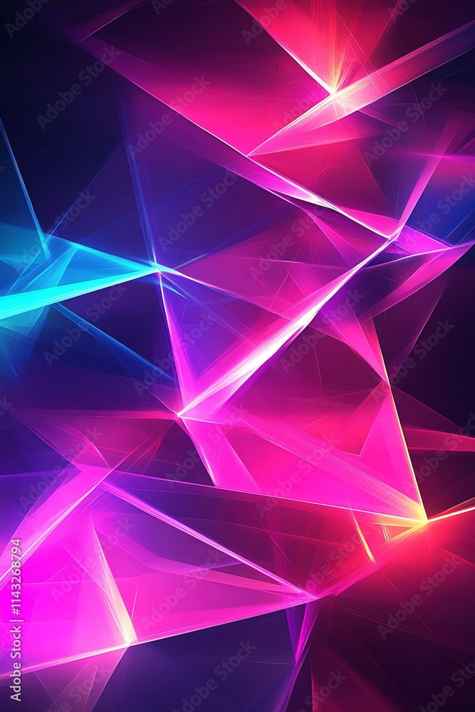 Poster Vibrant Neon Abstract Background with Intersecting Geometric Shapes and Glowing Lights : Generative AI