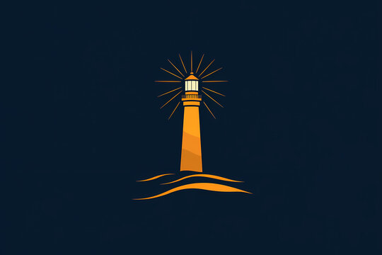 Minimalist vector logo design of a lighthouse beam creating rays